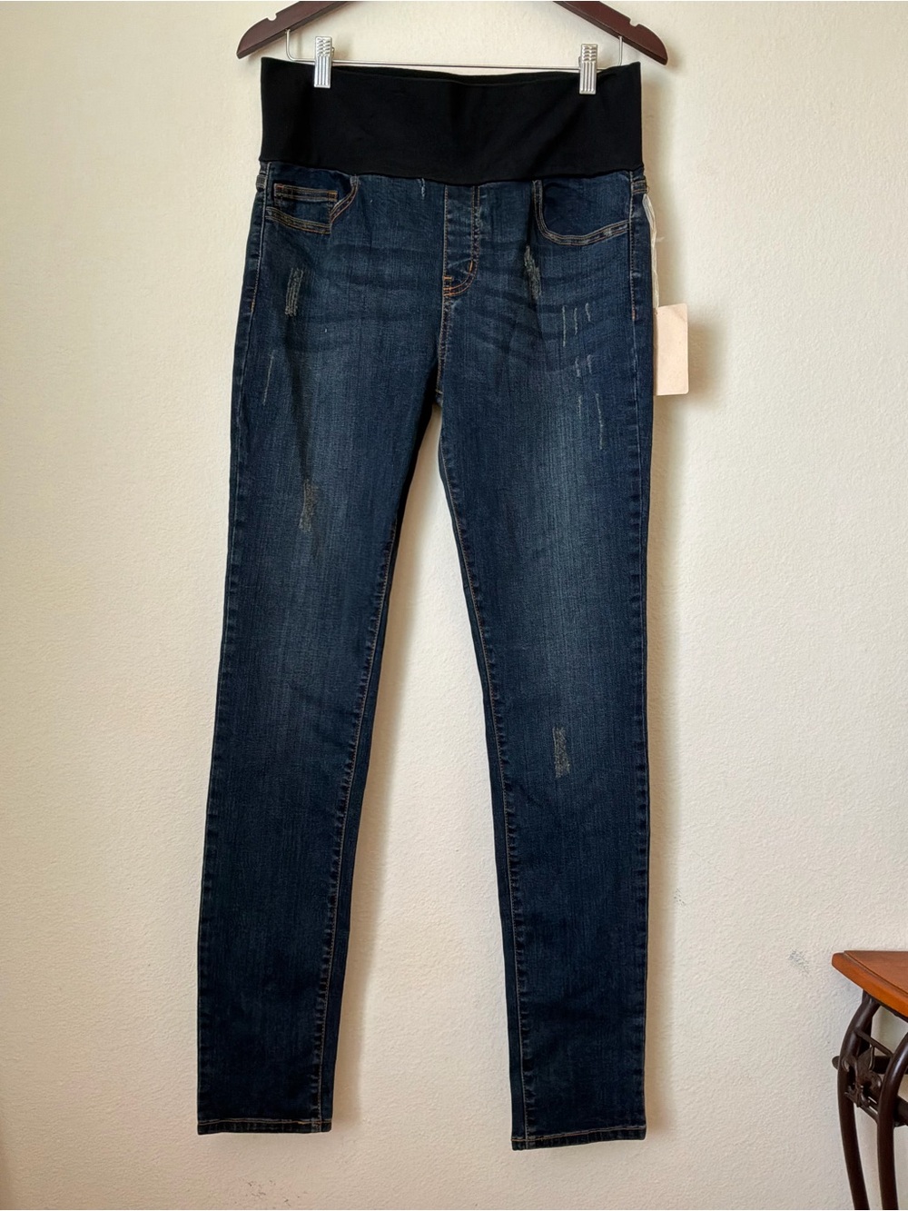M Rena Maternity Dark Wash Slim Jeans with Black Stretch Panel | NWT
